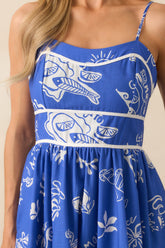 Prosperina Silvia Royal Blue Mojito Print Linen Midi Dress